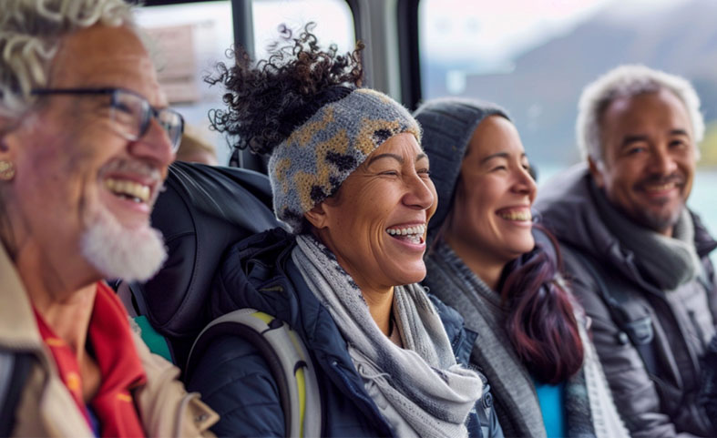 Happy Travelers on a Custom New Zealand Bus Tour
